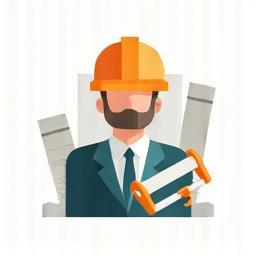 Icône représentant la maîtrise d'œuvre avec des plans et un casque.